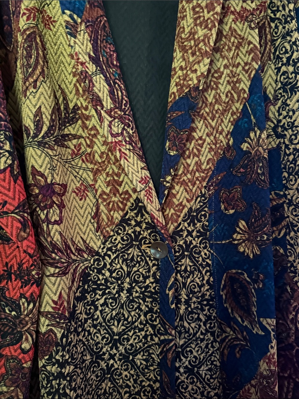 Susan Graver Multicolor Open-Front Jacket with Navy, Burgundy & Gold Print Sz 3X - Picture 6 of 10